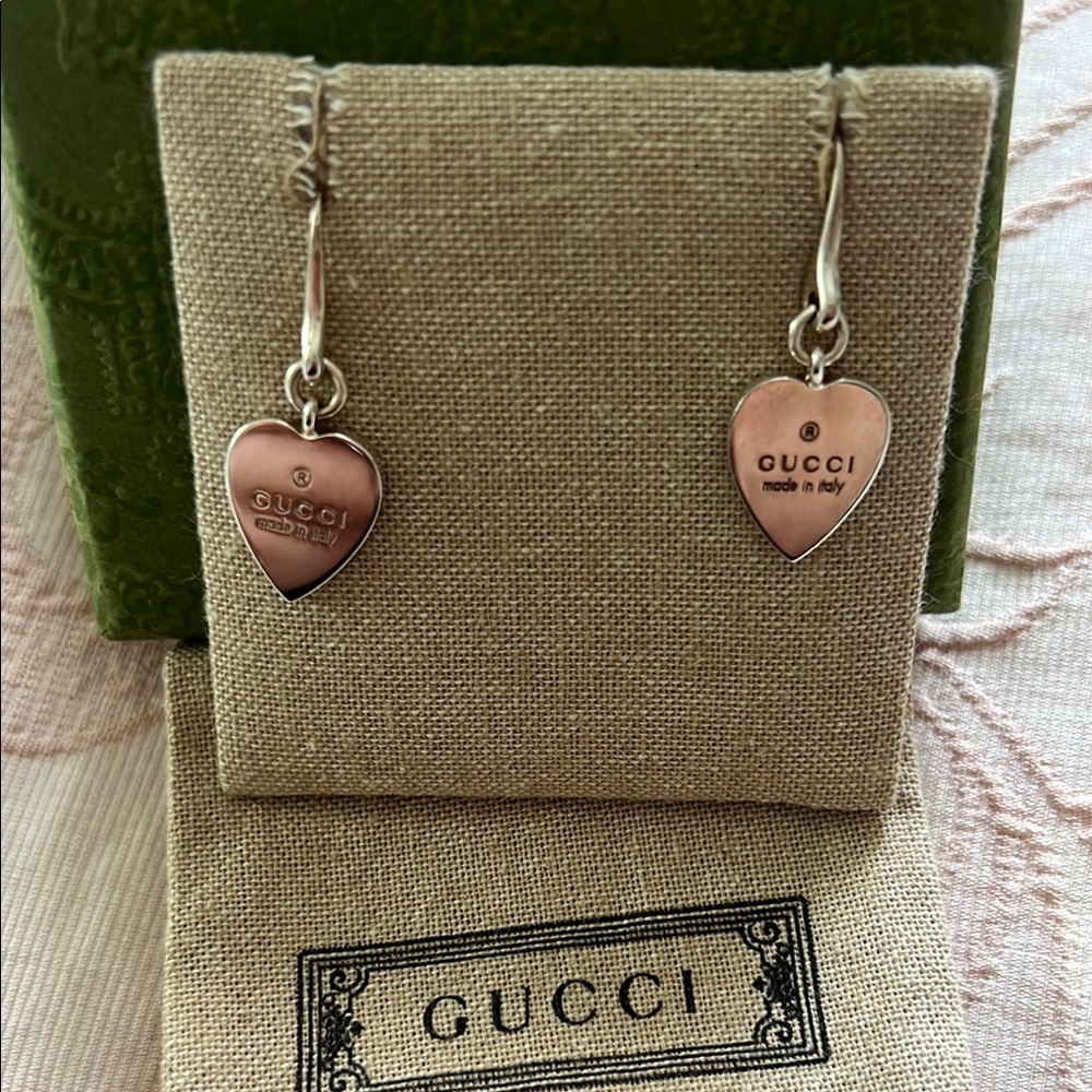 Gucci Silver Heart-Shaped Earrings with Dangling Design